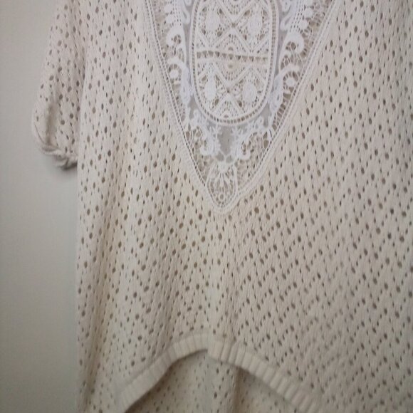 LOGG H&M Sweater S Women Short Sleeve Lace Open Knit Beige - Picture 8 of 16